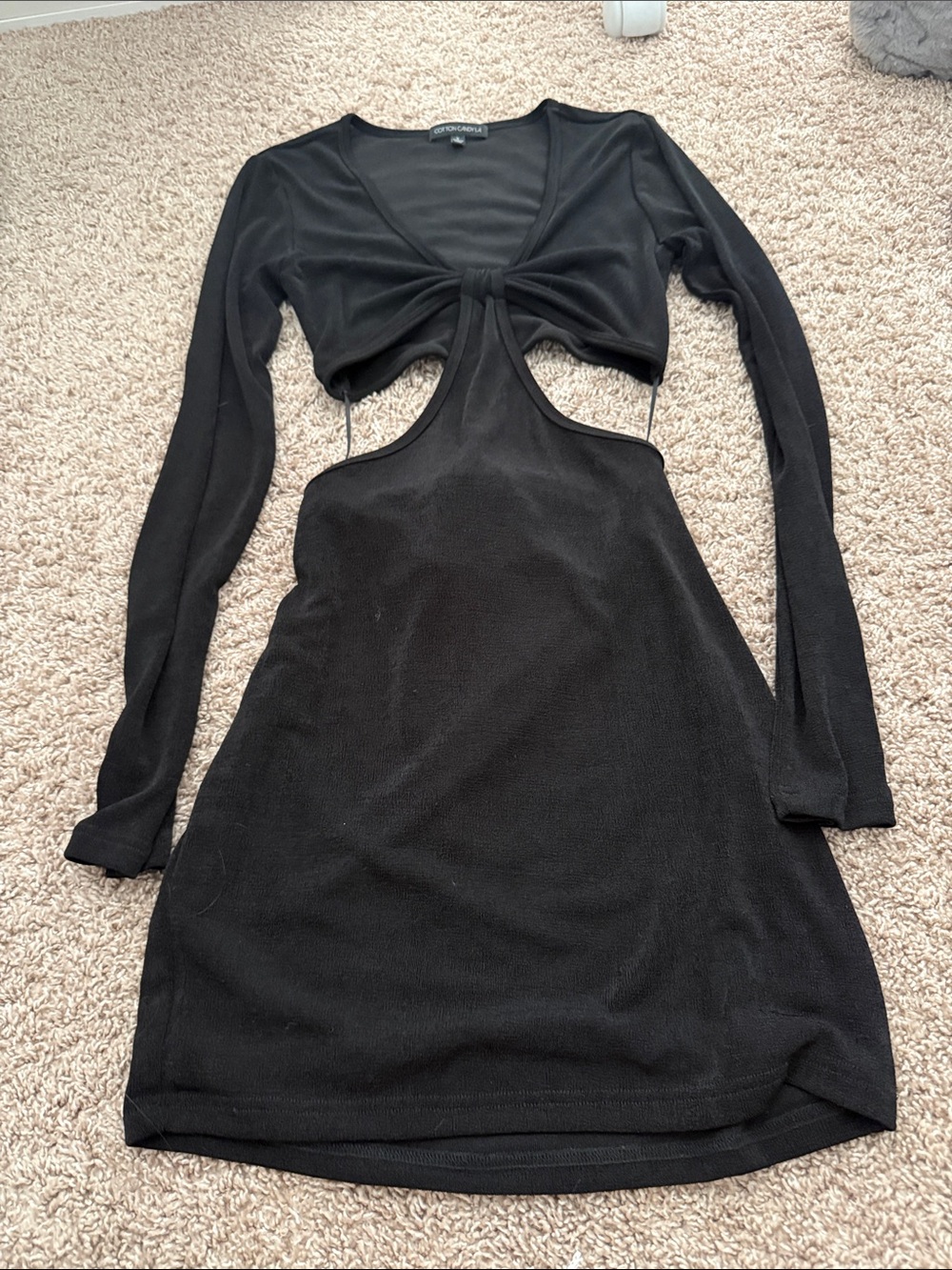 Cotton Candy Black Long Sleeve Cutout Mini Dress